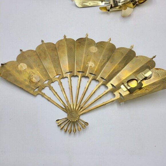 Vintage Homco Home Interiors Gifts 1176 Romantique Fans Brass Lot 4 Lucite Stand - Picture 11 of 11
